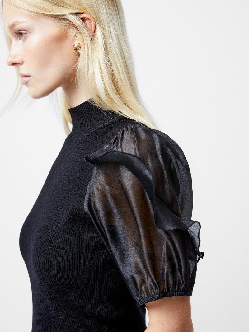 French Connection Kristine Organza Short Puff Sleeve Top Black