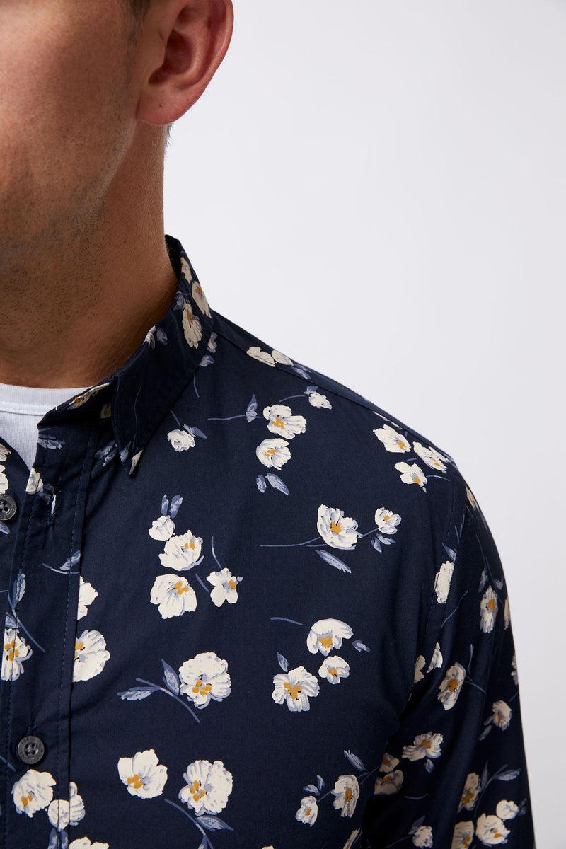 French Connection Large Floral Long Sleeve Shirt Marine