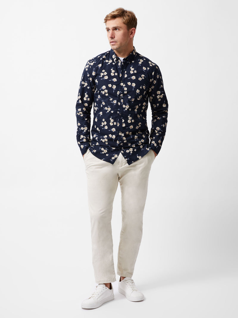 French Connection Large Floral Long Sleeve Shirt Marine