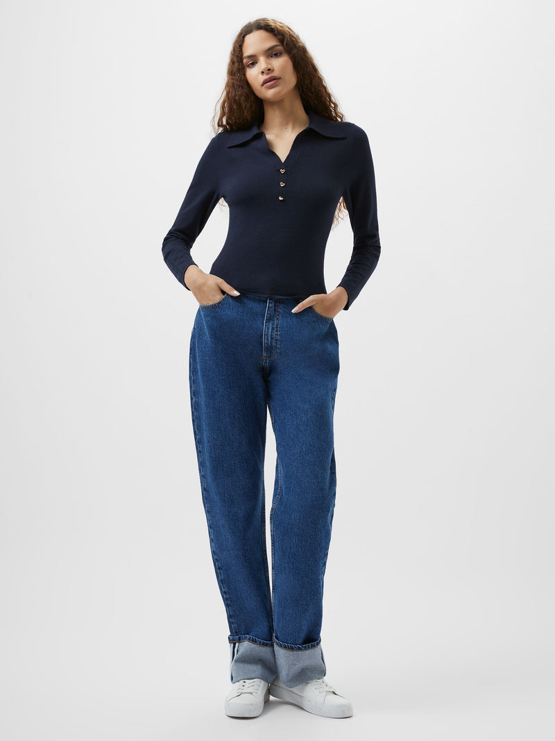 French Connection Larry Hearts V Neck Polo Top Navy