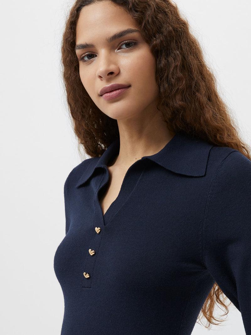 french connection Larry Hearts V Neck Polo Top Navy