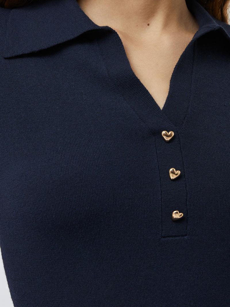 French Connection Larry Hearts V Neck Polo Top Navy