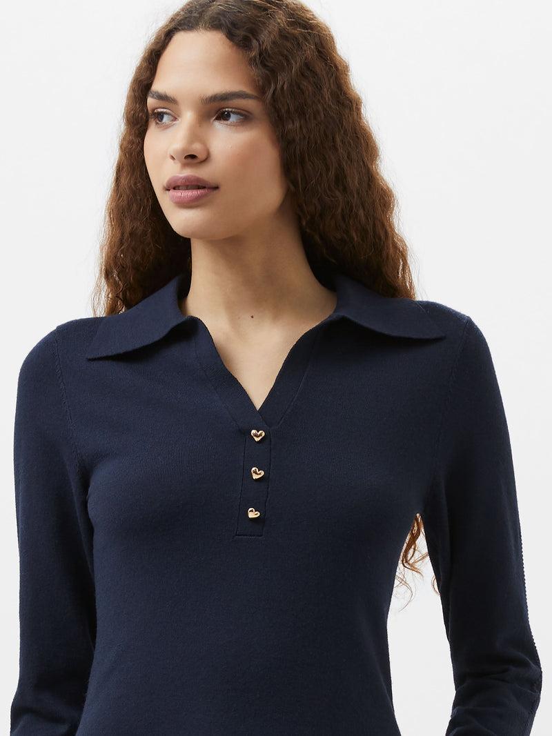 French Connection Larry Hearts V Neck Polo Top Navy