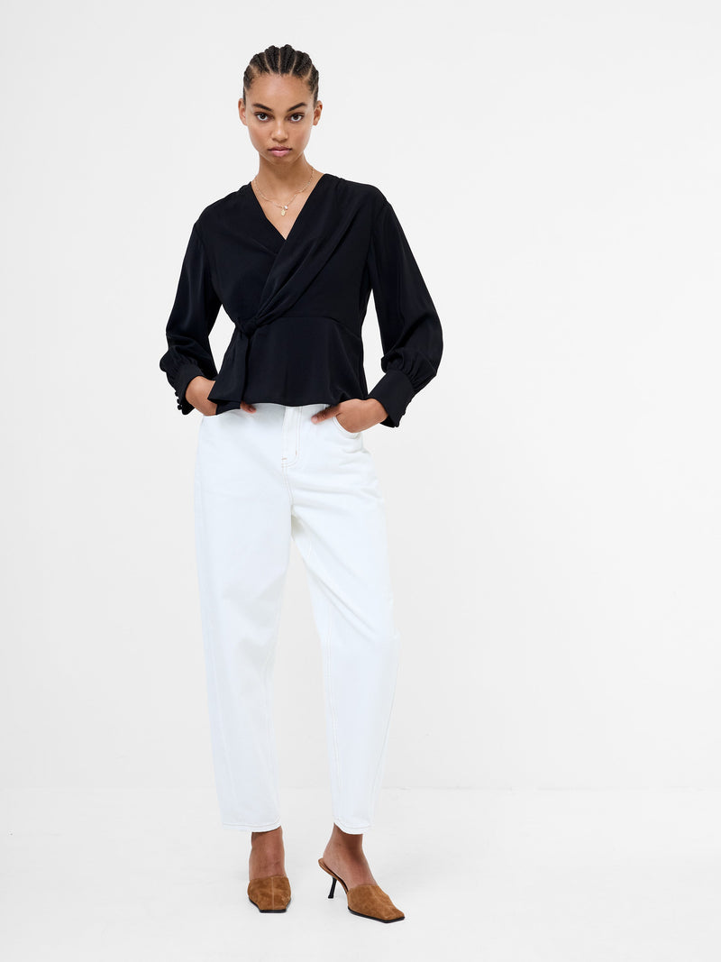 French Connection Laurel Crepe Wrap Peplum Top Blackout