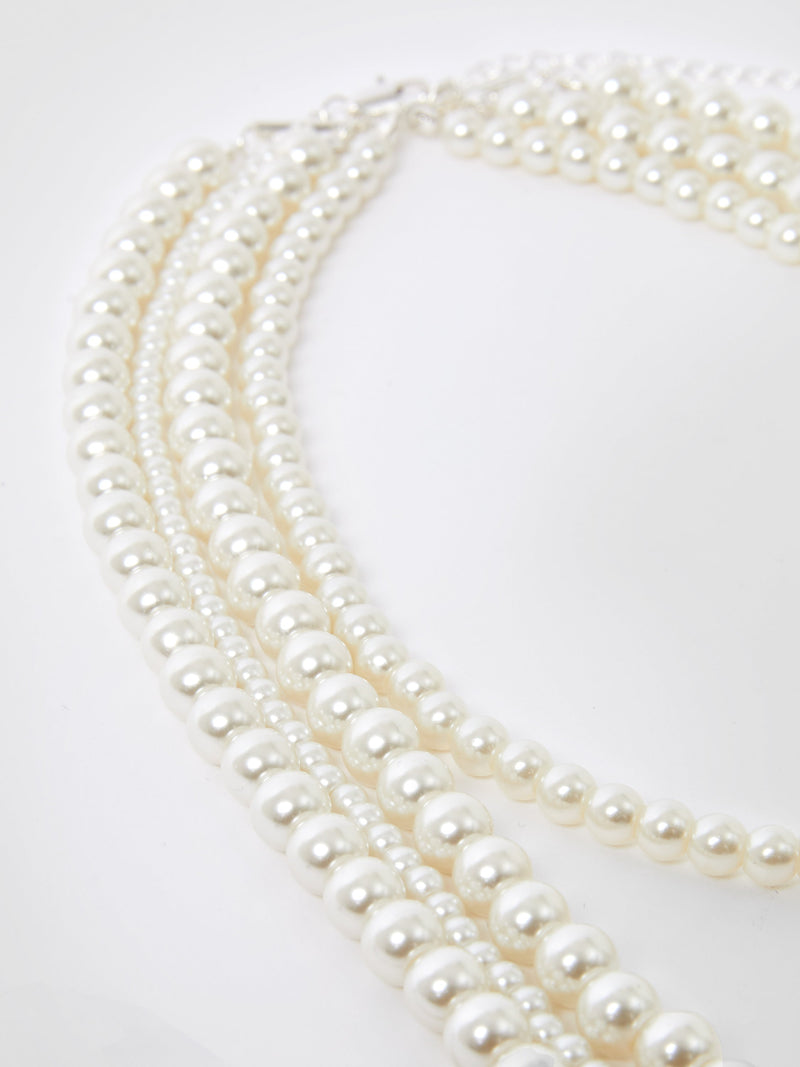 French Connection Layered Faux Pearl Necklace White