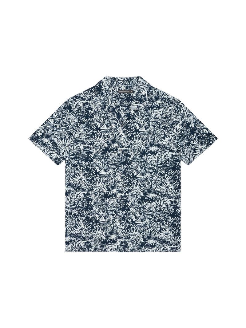 french connection Leaf Viscose Revere Short Sleeve Shirt Marine/Salt