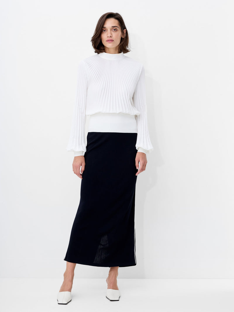 French Connection Levy Balloon Sleeve Pleated Top Winter White