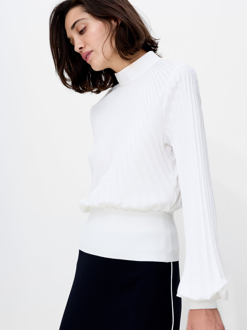 French Connection Levy Balloon Sleeve Pleated Top Winter White