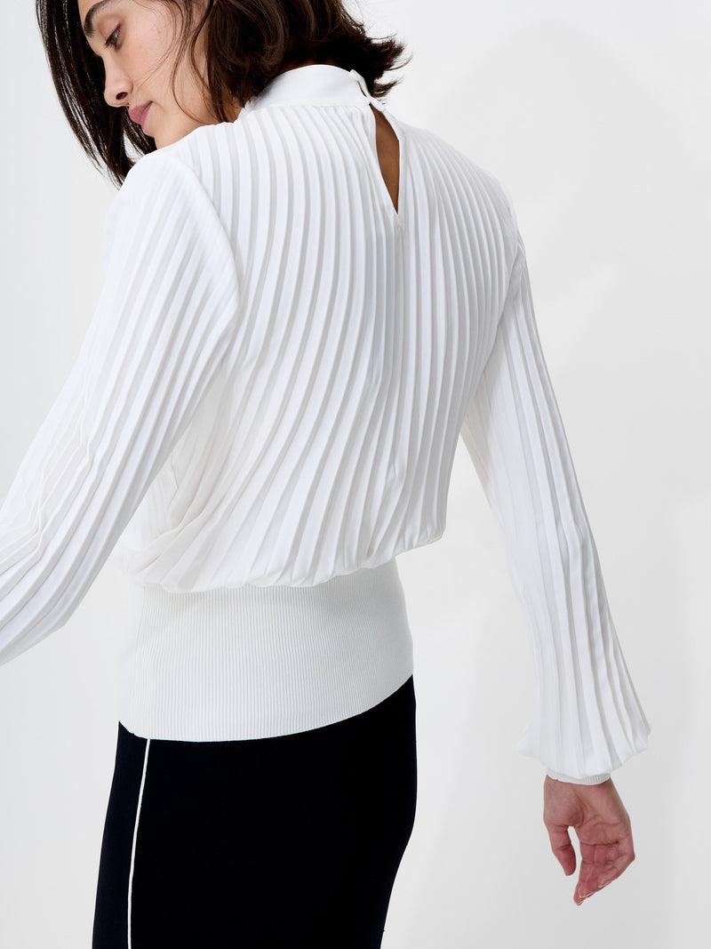 French Connection Levy Balloon Sleeve Pleated Top Winter White