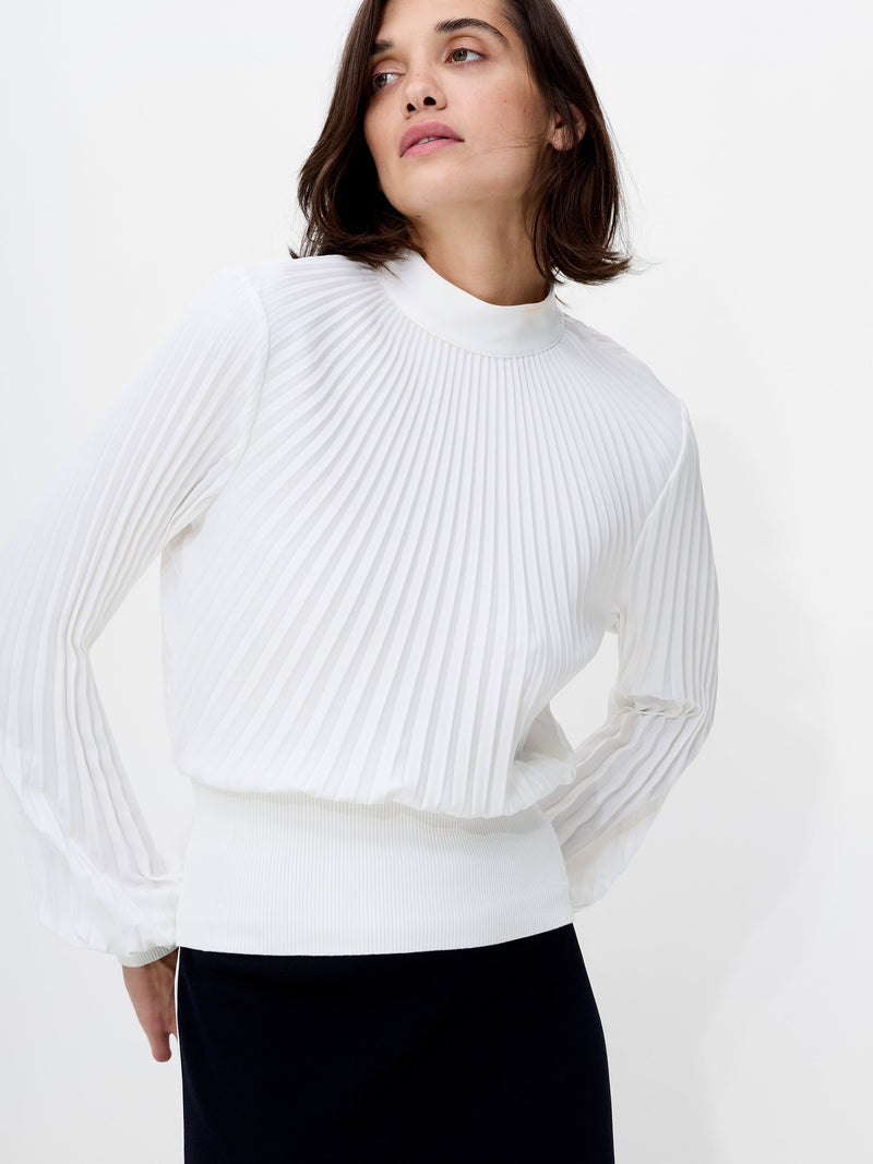 french connection Levy Balloon Sleeve Pleated Top Winter White