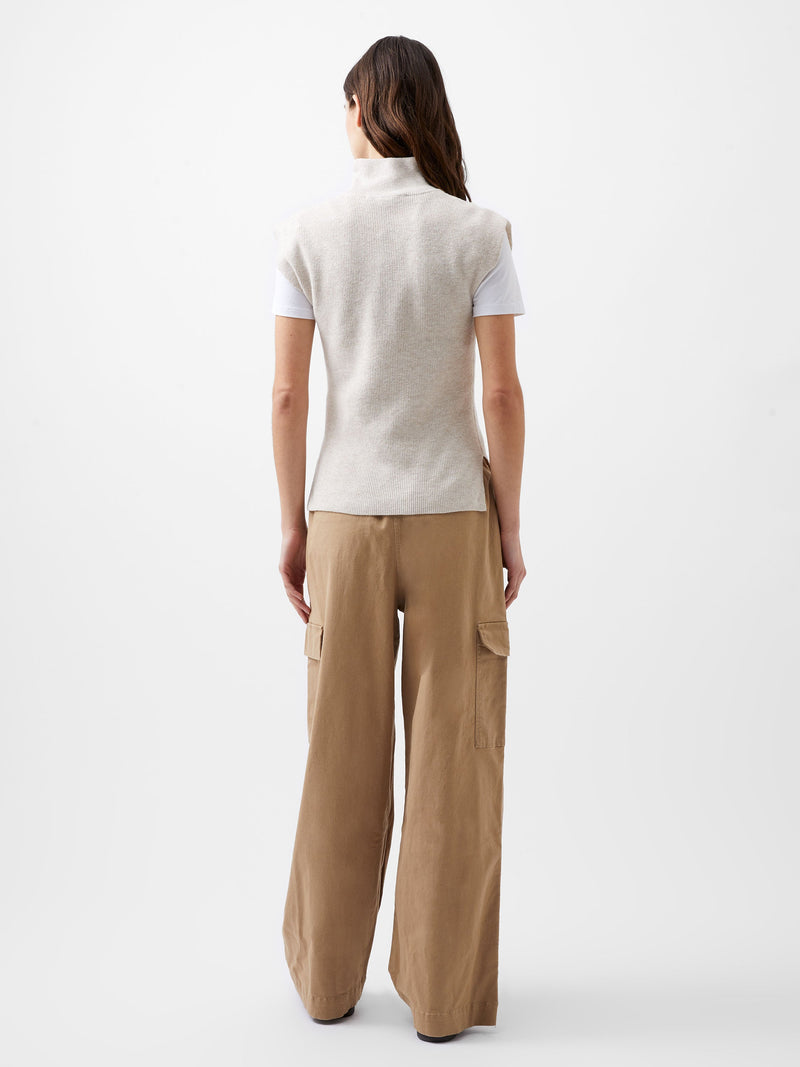 French Connection Lightweight Recycled Vhari Half Zip Vest Oatmeal Mel