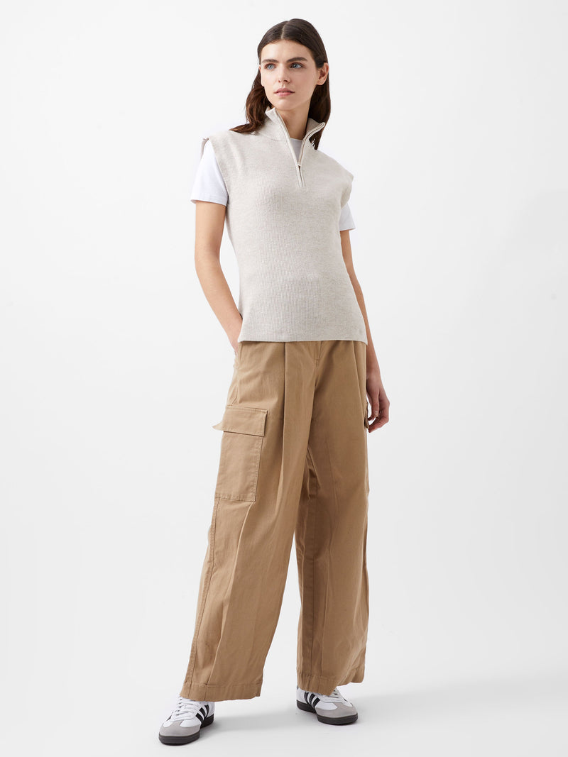 French Connection Lightweight Recycled Vhari Half Zip Vest Oatmeal Mel
