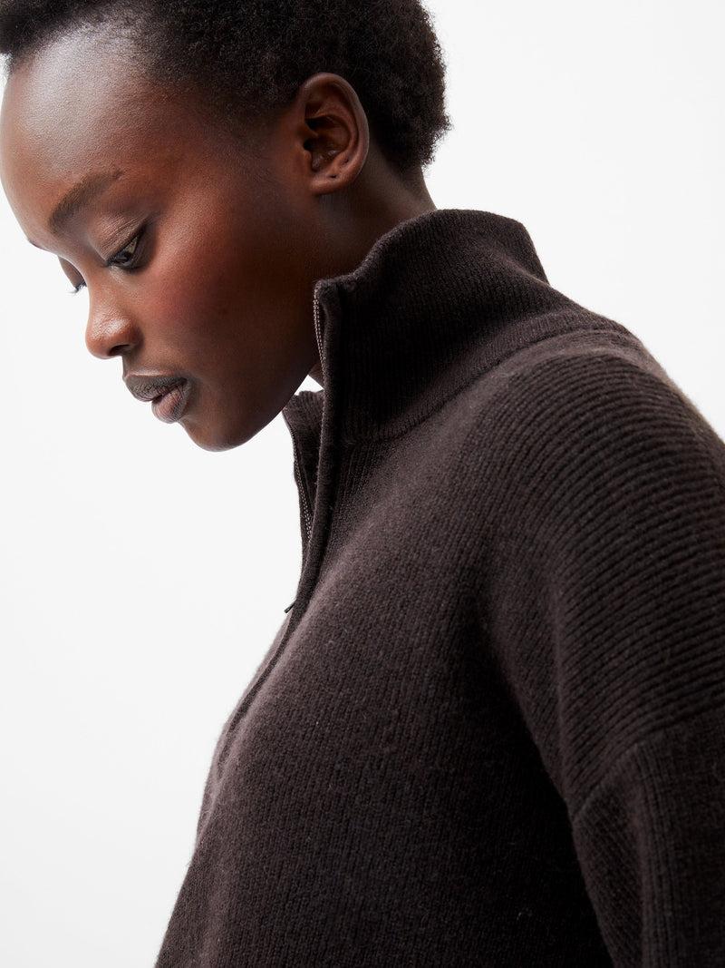 French Connection Lightweight Vhari Recycled Half Zip Jumper Chocolate Ganache