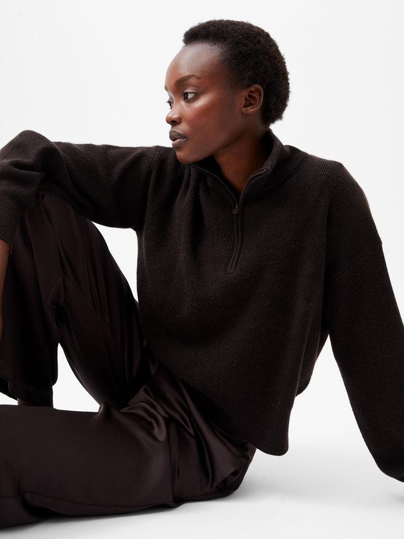 french connection Lightweight Vhari Recycled Half Zip Jumper Chocolate Ganache