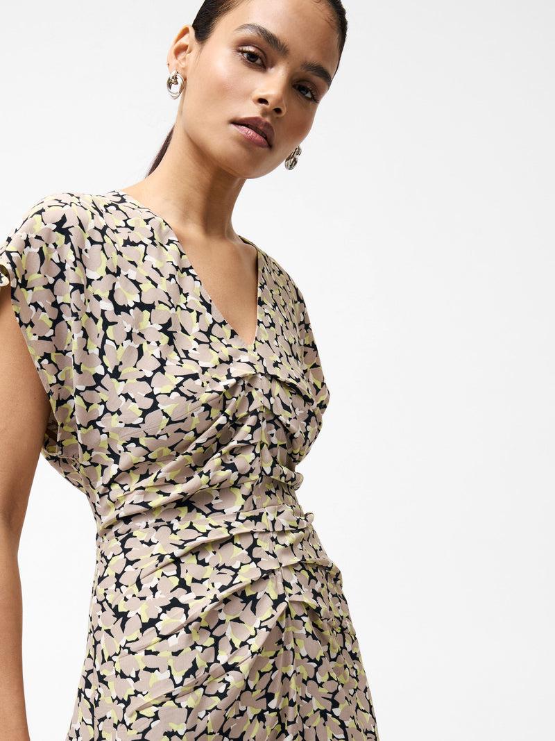 French Connection Lillian Eco Draped Front Midi Dress Golden Olive Khaki