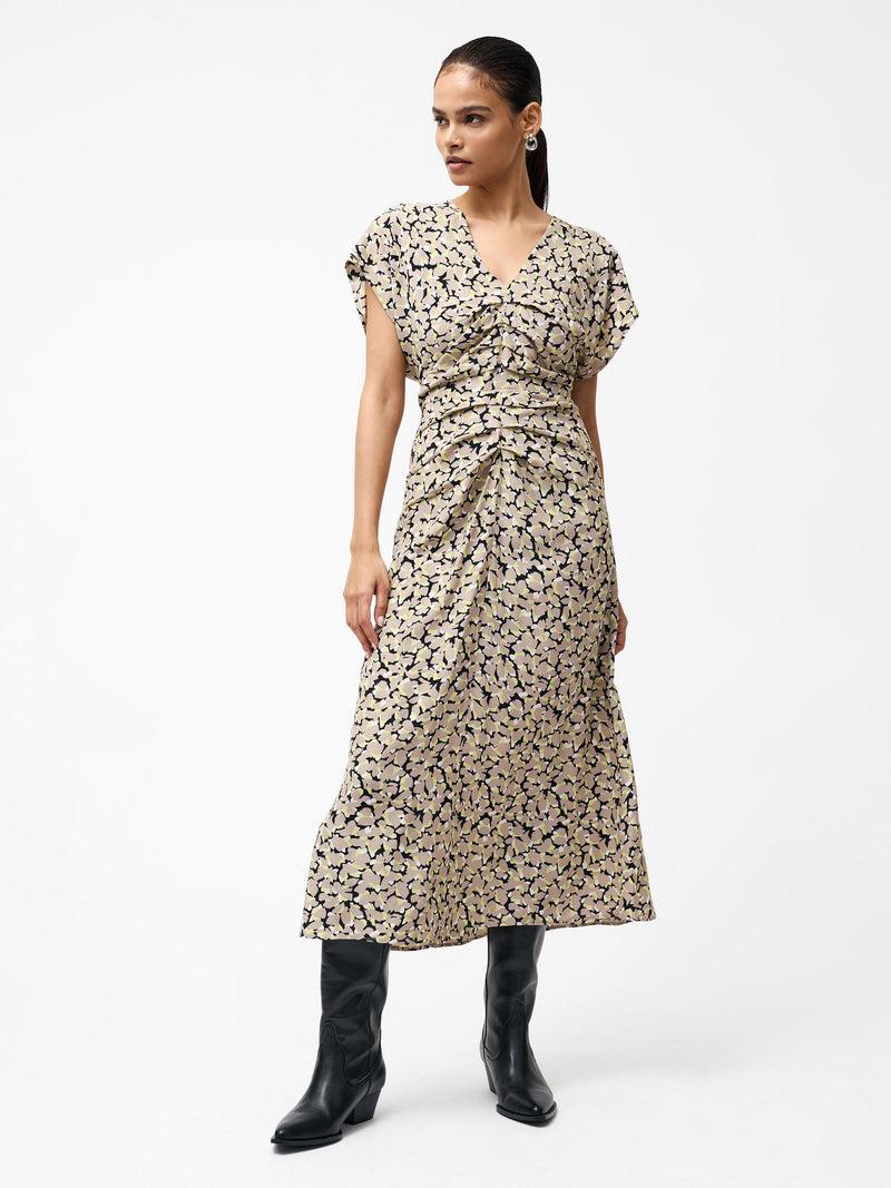 French Connection Lillian Eco Draped Front Midi Dress Golden Olive Khaki