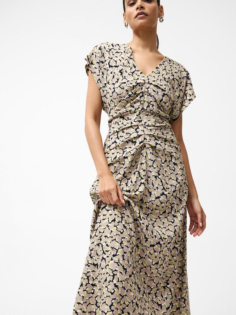 french connection Lillian Eco Draped Front Midi Dress Golden Olive Khaki