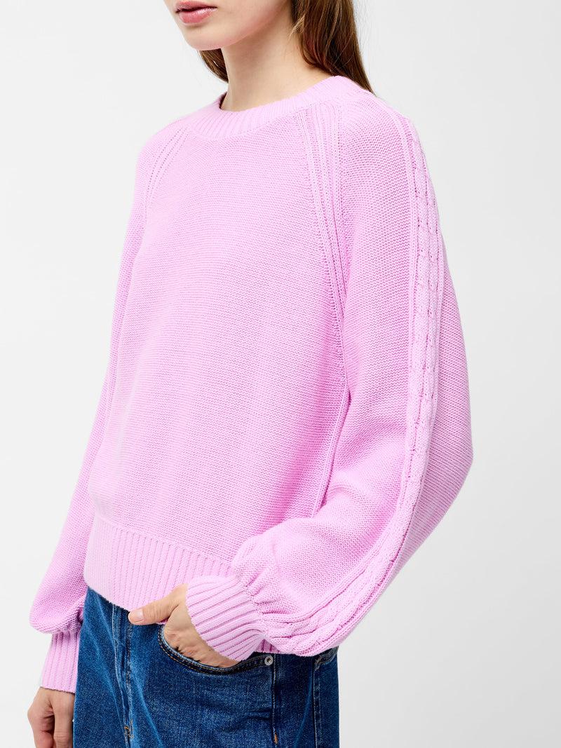 French Connection Lily Cable Knit Balloon Sleeve Jumper Bubblegum Pink