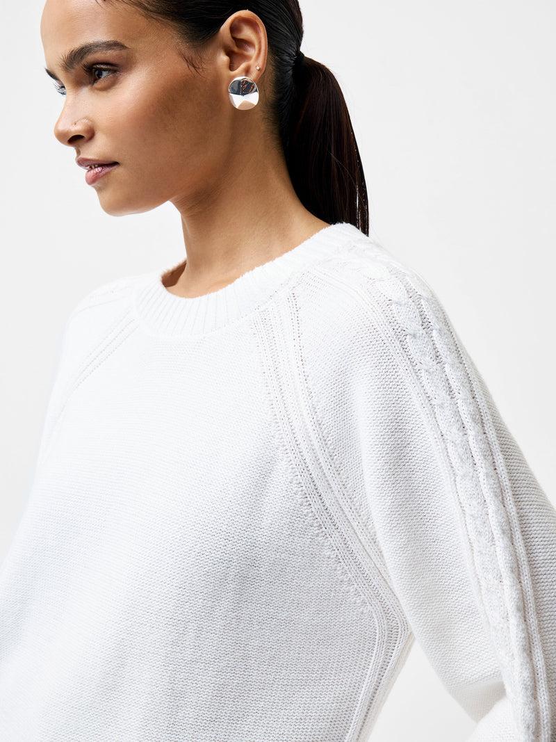 French Connection Lily Cable Knit Balloon Sleeve Jumper Linen White