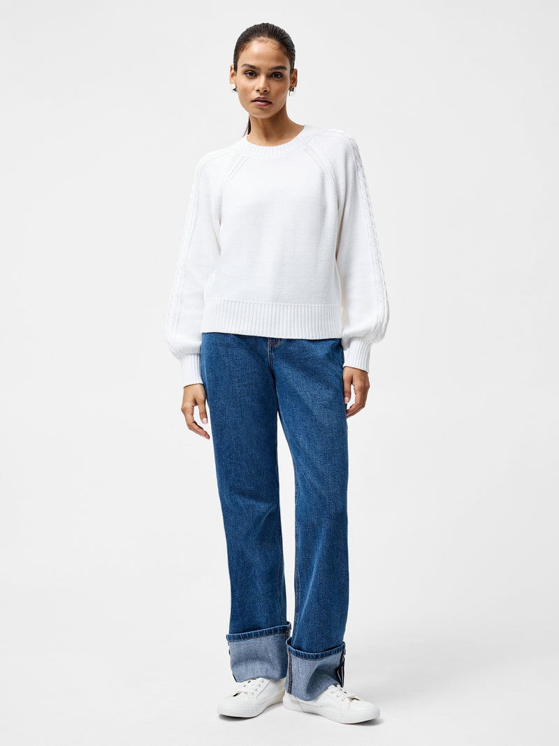 French Connection Lily Cable Knit Balloon Sleeve Jumper Linen White