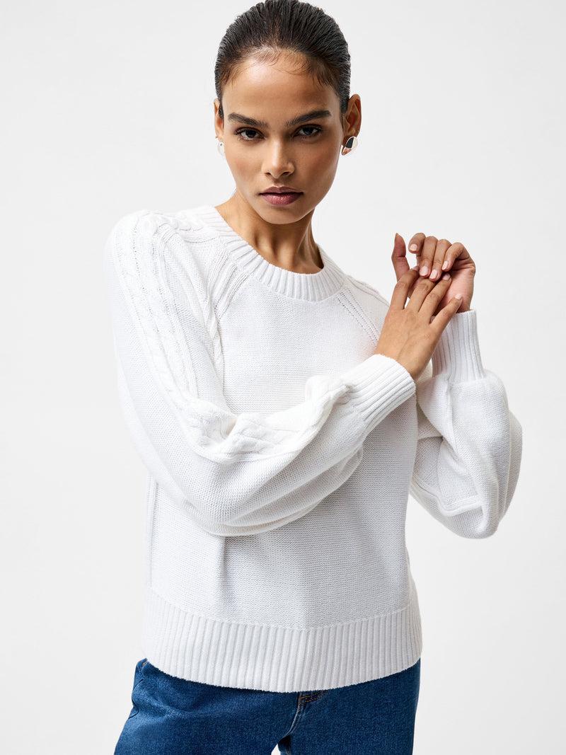 french connection Lily Cable Knit Balloon Sleeve Jumper Linen White