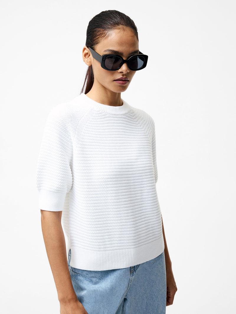 French Connection Lily Crew Neck Short Sleeve Jumper Linen White