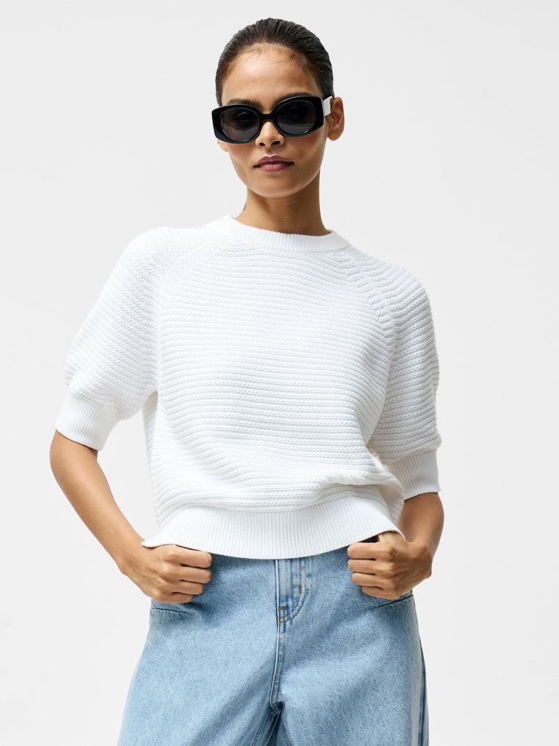 french connection Lily Crew Neck Short Sleeve Jumper Linen White
