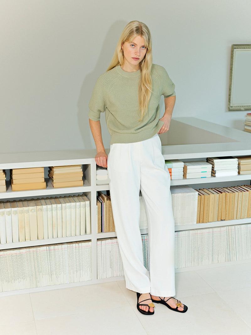 french connection Lily Crew Neck Short Sleeve Jumper Pistachio Green