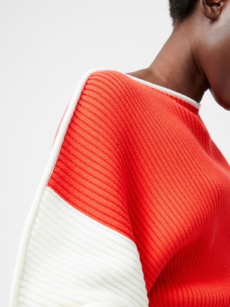 French Connection Lily Drop Shoulder Colour Block Jumper Scarlet Red/Porcelain Cream