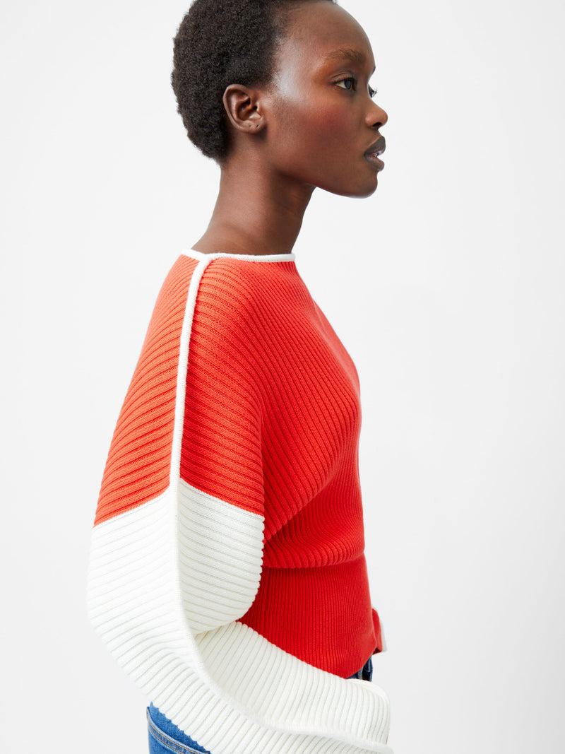French Connection Lily Drop Shoulder Colour Block Jumper Scarlet Red/Porcelain Cream
