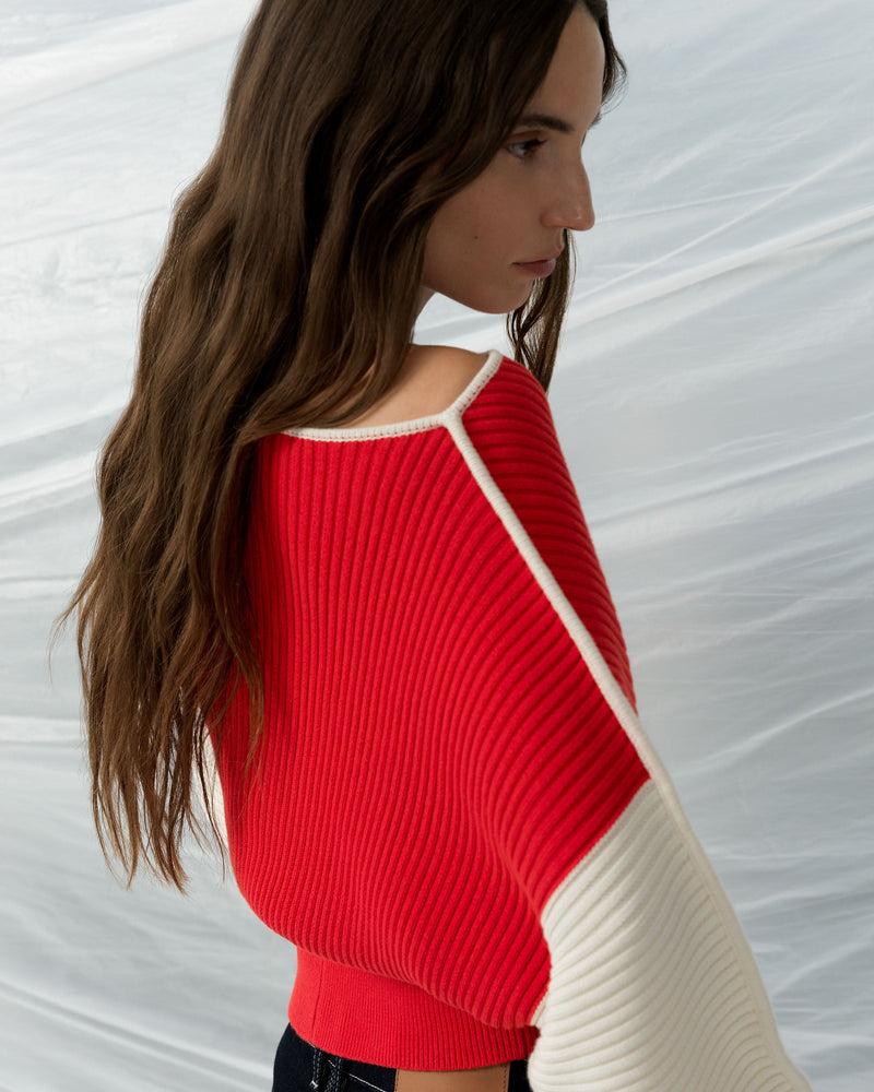french connection Lily Drop Shoulder Colour Block Jumper Scarlet Red/Porcelain Cream