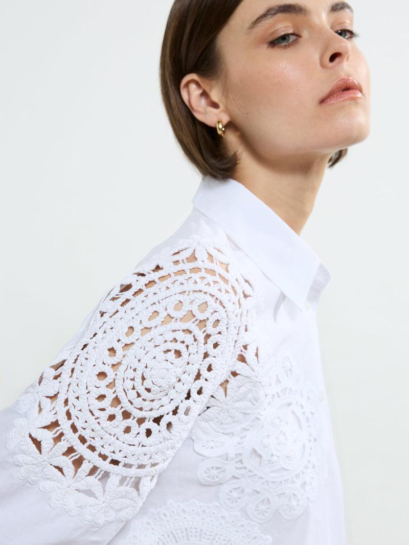 French Connection Lina Cotton Crochet Mix Shirt Linen White