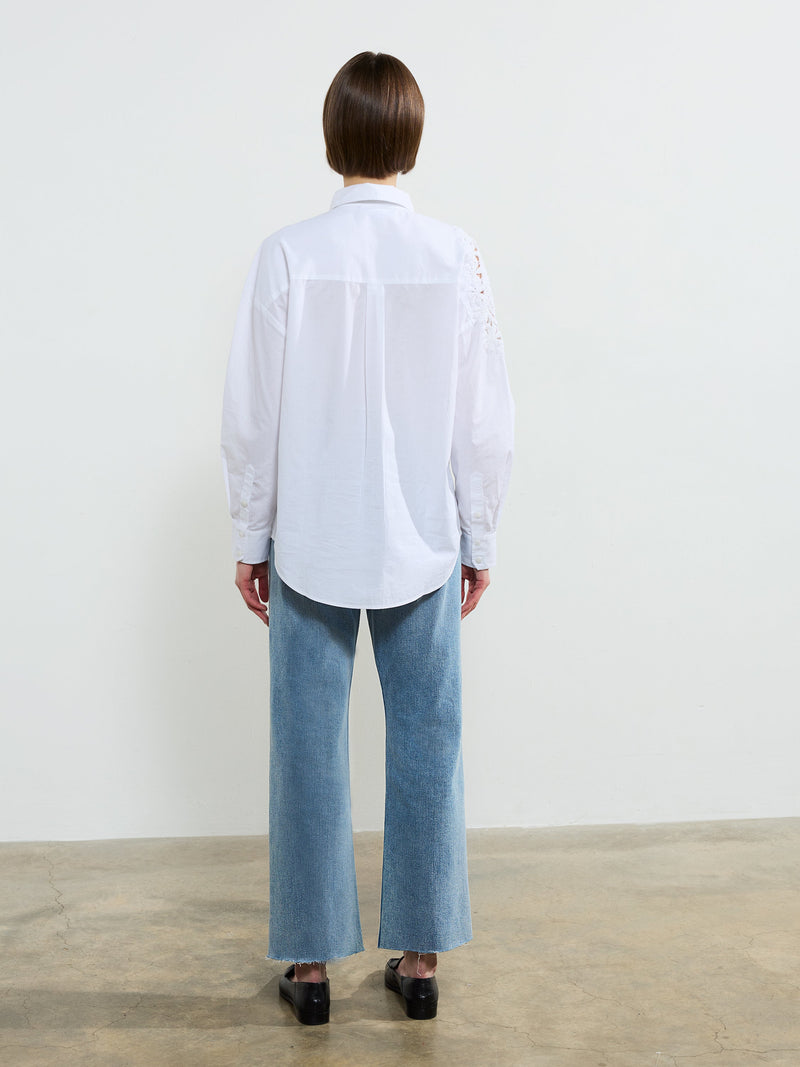 French Connection Lina Cotton Crochet Mix Shirt Linen White