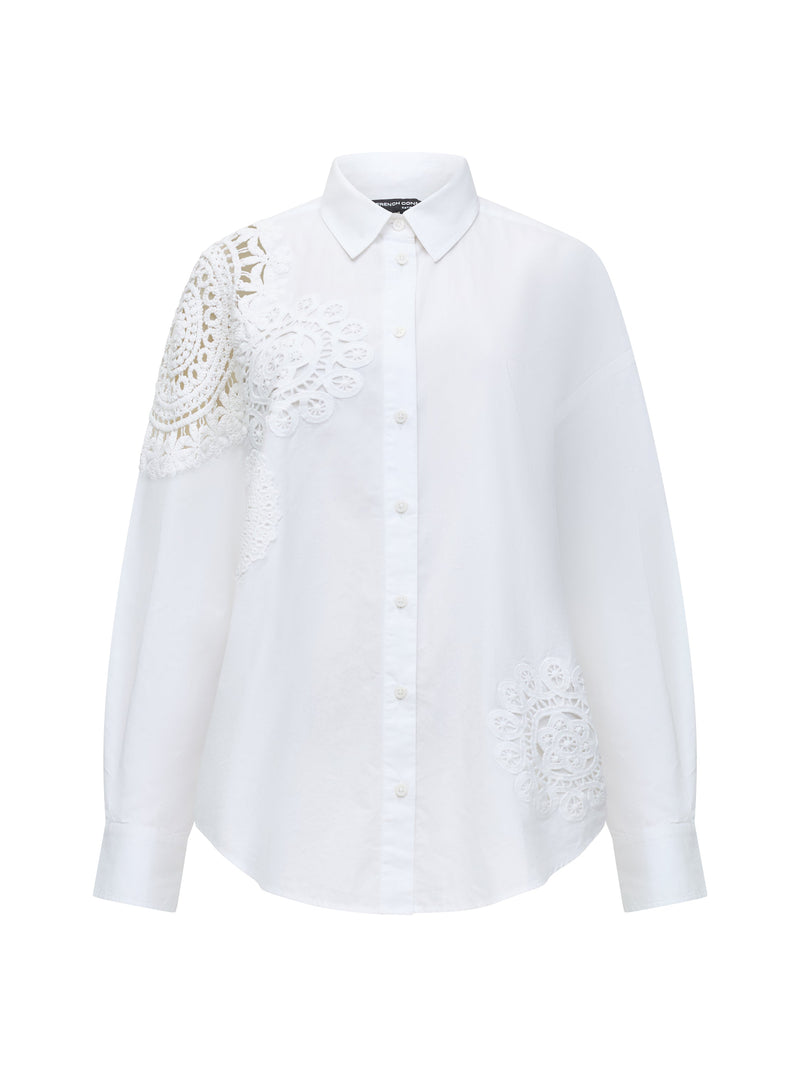 French Connection Lina Cotton Crochet Mix Shirt Linen White