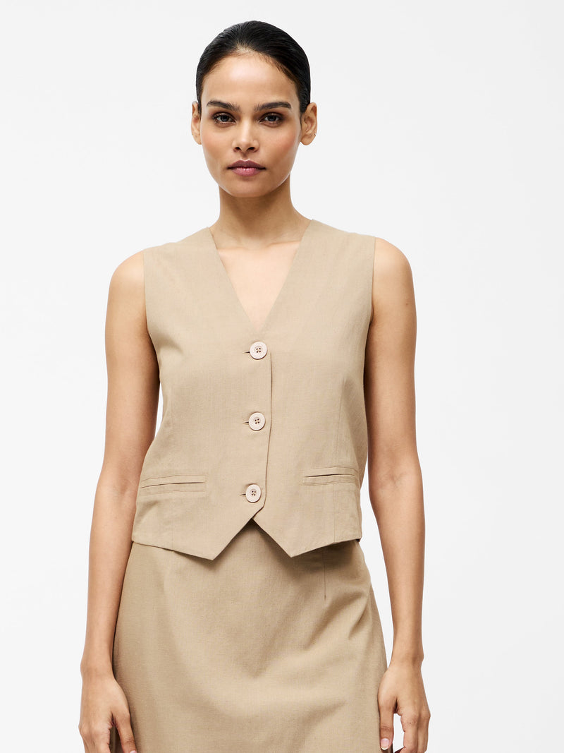 french connection Linen Single Breasted Waistcoat Incense