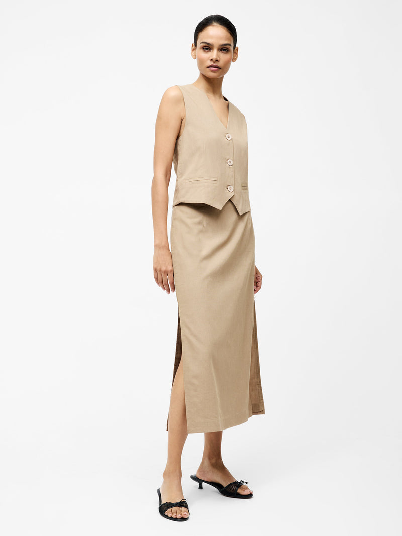 French Connection Linen Single Breasted Waistcoat Incense