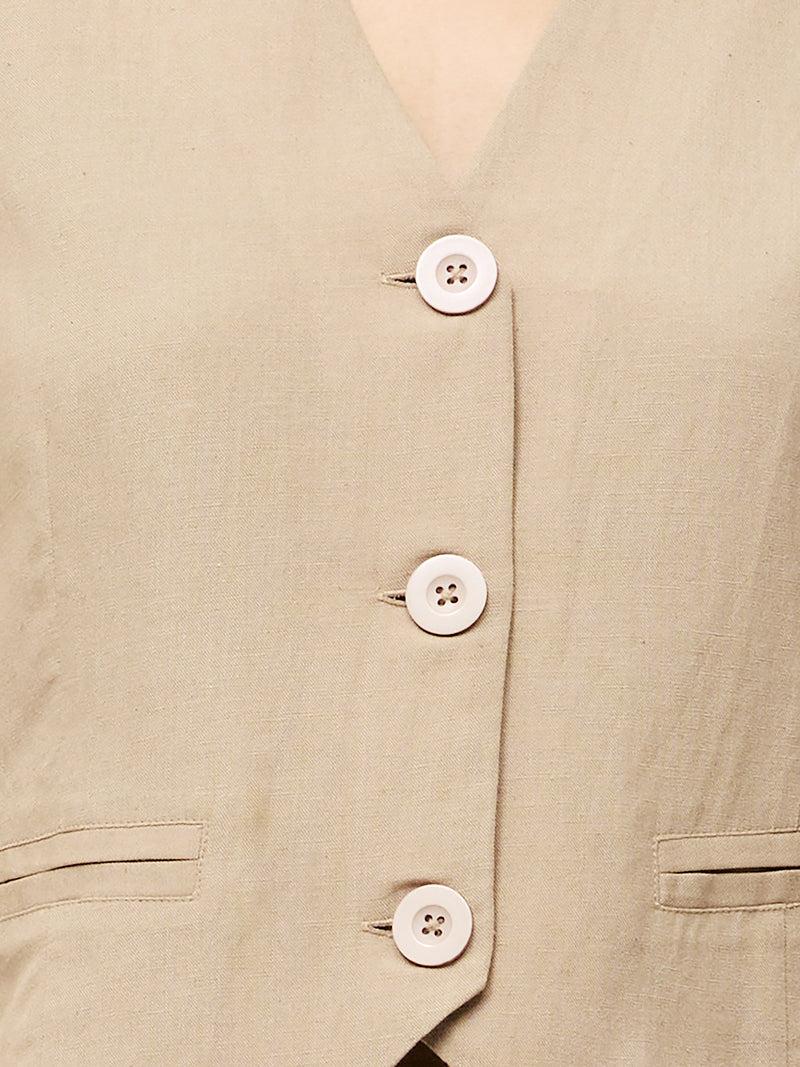 French Connection Linen Single Breasted Waistcoat Incense