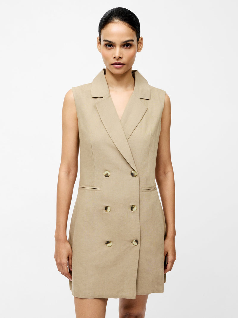 French Connection Linen Sleeveless Blazer Dress Incense