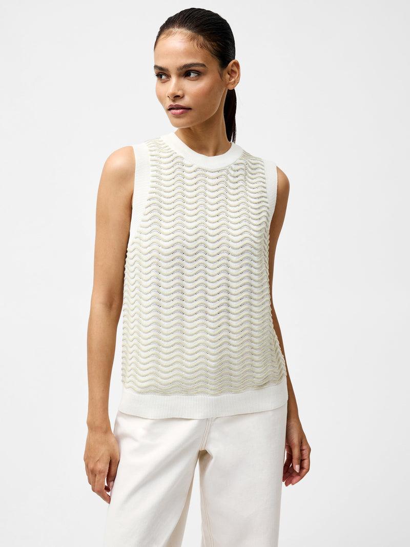 french connection London Sleeveless Wave Knit Jumper Pistachio/Cream