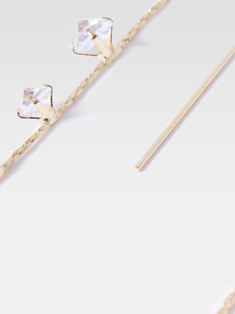 French Connection Long Diamante Threader Earrings Gold