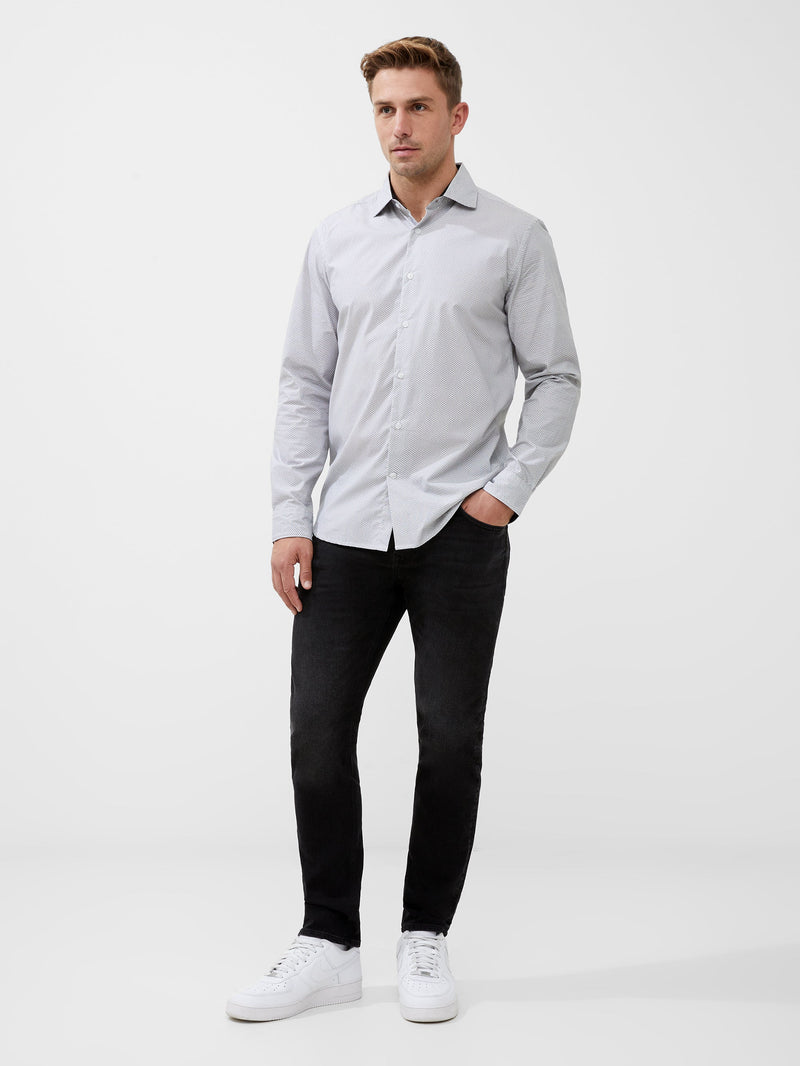 french connection Long Sleeve All Over Print Shirt White/Black