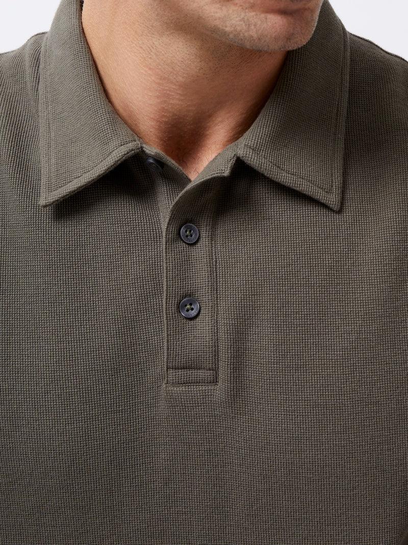 French Connection Long Sleeve Buttoned Polo Shirt Khaki
