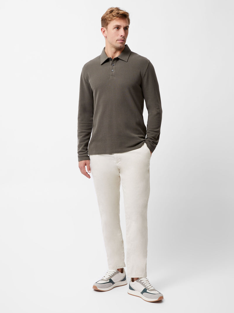 French Connection Long Sleeve Buttoned Polo Shirt Khaki