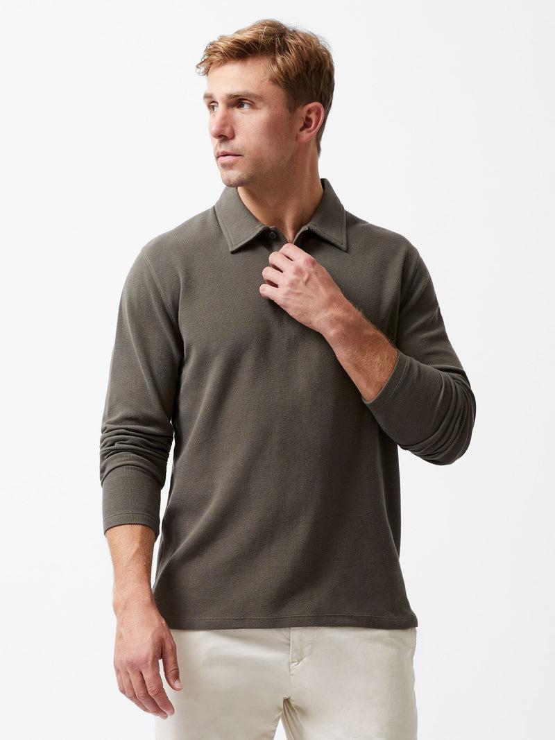 french connection Long Sleeve Buttoned Polo Shirt Khaki