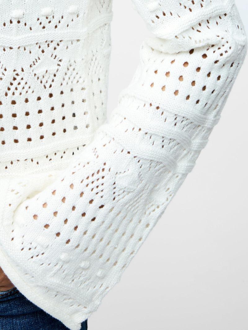 French Connection Long Sleeve Crochet Bobble Knit Jumper Summer White