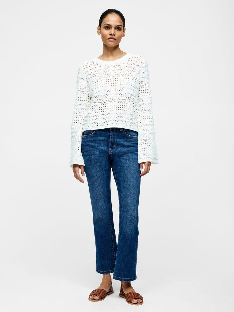 French Connection Long Sleeve Crochet Bobble Knit Jumper Summer White
