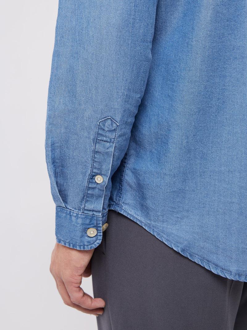 French Connection Long Sleeve Denim Lyocell Shirt Mid Blue