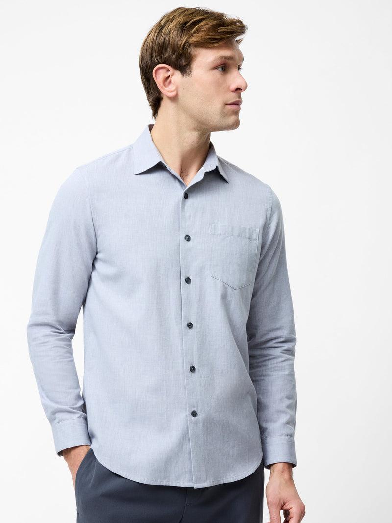 french connection Long Sleeve Dobby Regular Fit Shirt Light Grey