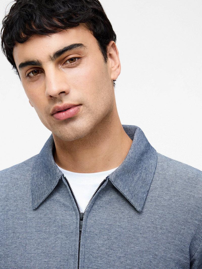 French Connection Long Sleeve Double Face Pique Zip Through Shirt Navy