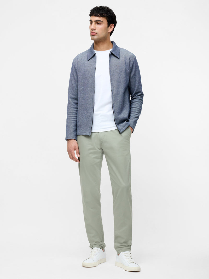 french connection Long Sleeve Double Face Pique Zip Through Shirt Navy